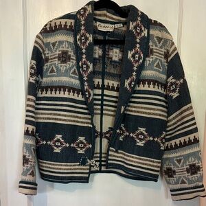 Women's Patterned Jacket - Blue and Cream